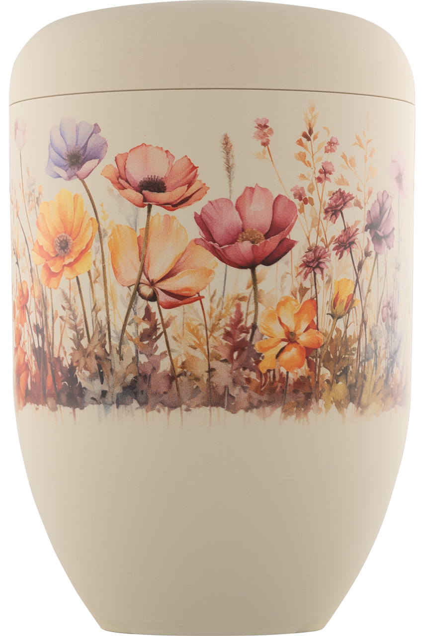 Bio-Urne Premium-Print, cremefarben "Wildblumen"