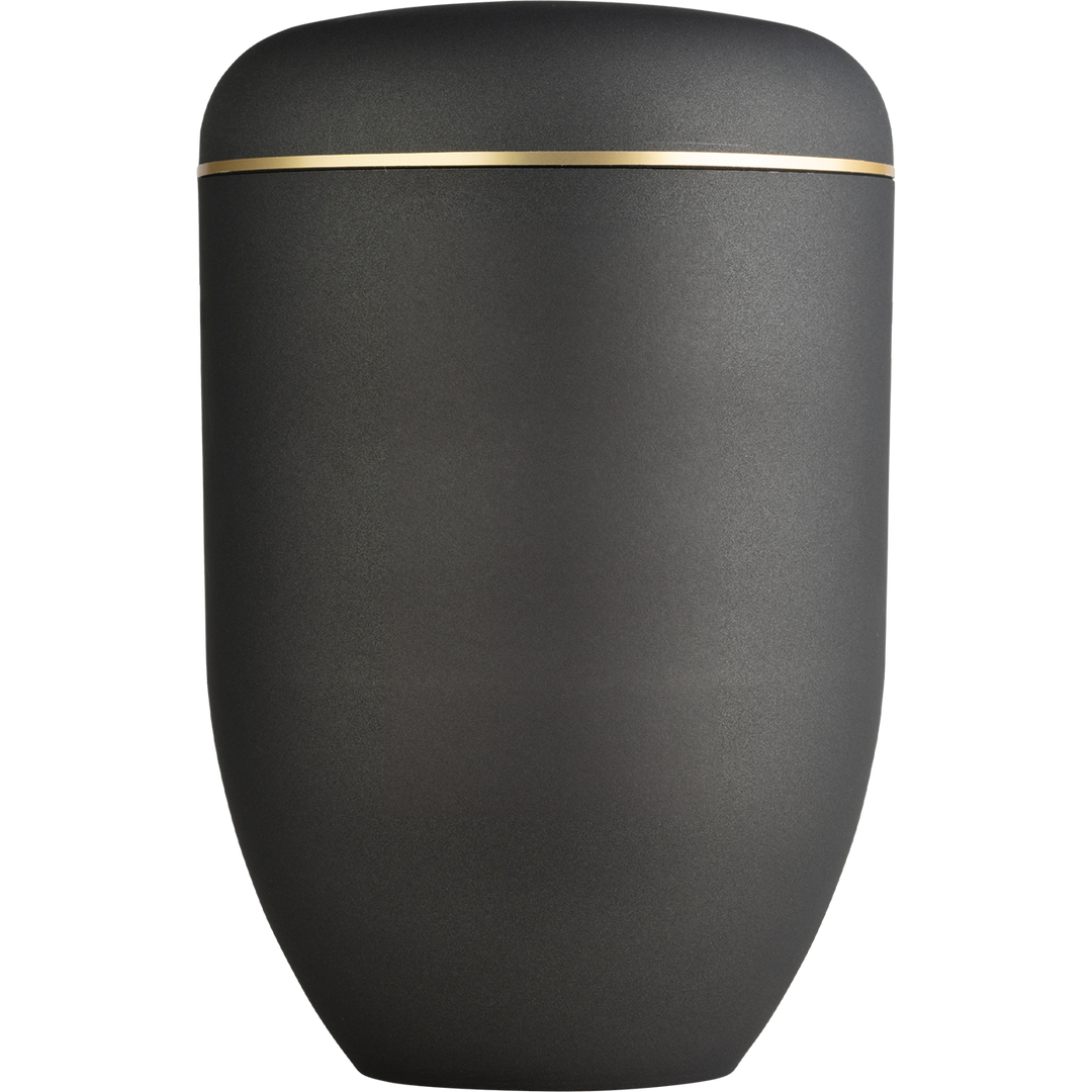 Bio-Urne in Schwarz mit Goldband