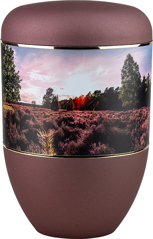 Bio-Urne, samtrot, Premium-Print, Heidelandschaft