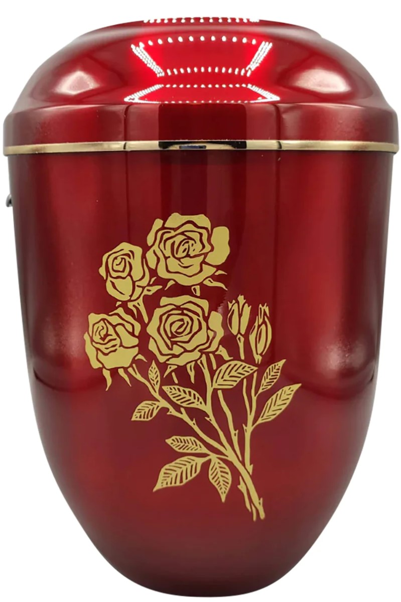Metallurne in Rot mit goldenen Rosen Motiv