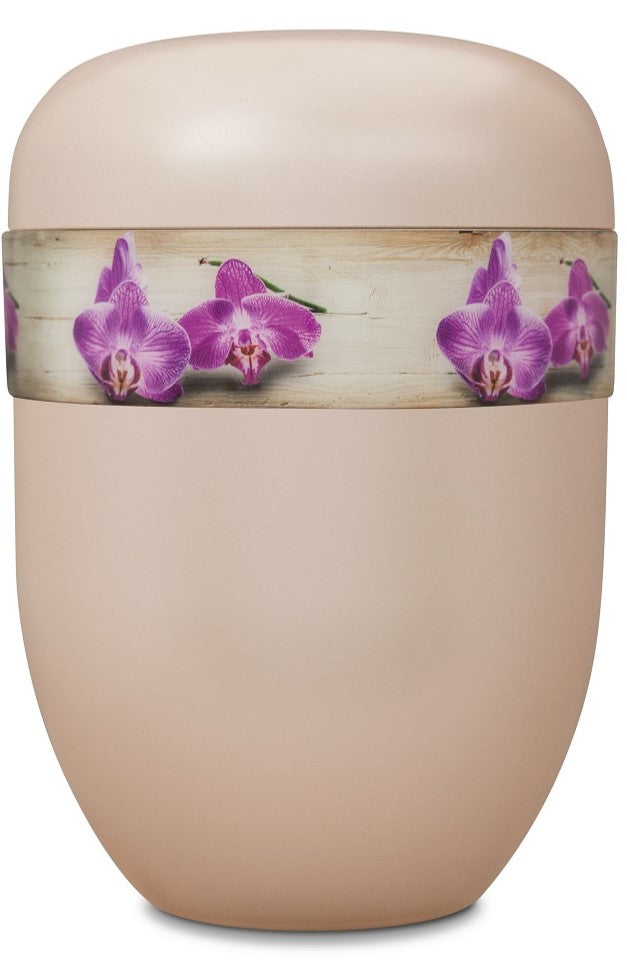 Bio-Urne perlmutt mit Orchideen Motiv