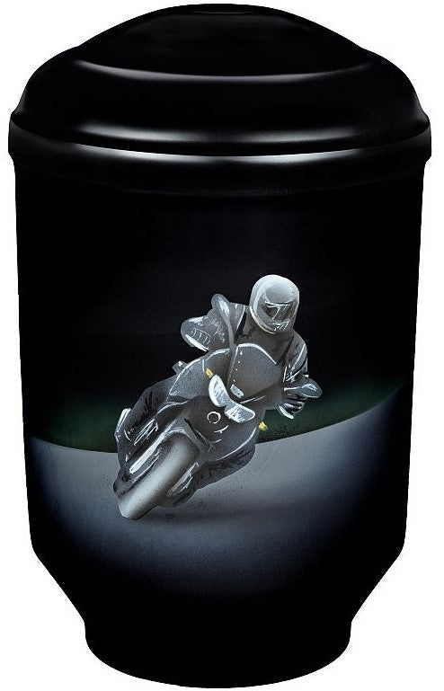 Metallurne in schwarz mit Motorradfahrer handbemalt