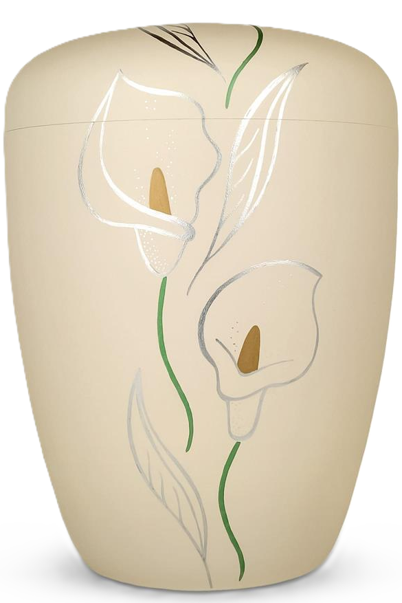 Bio-Urne sandbeige "Calla", handbemalt