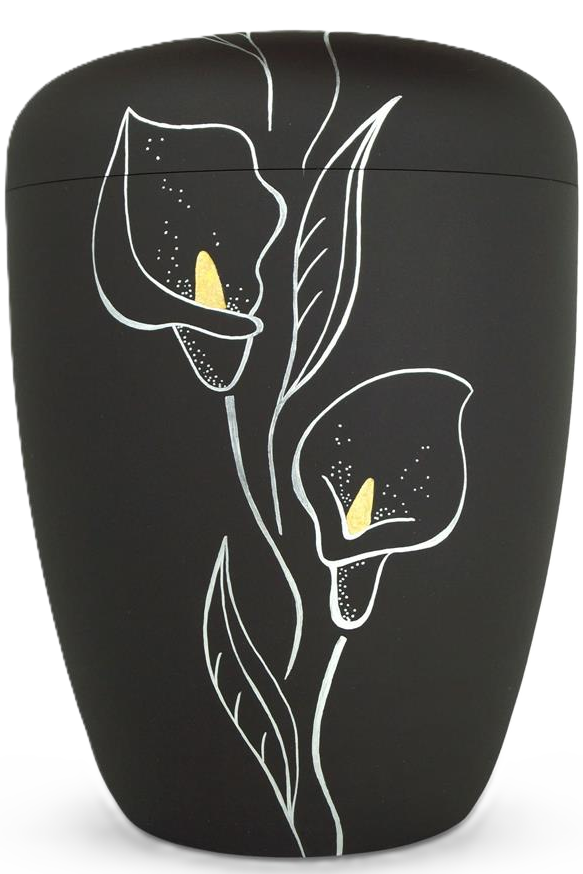 Bio-Urne schwarz "Calla", handbemalt