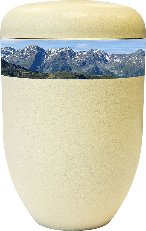 Biourne sandfarben mit Motiv Berglandschaft