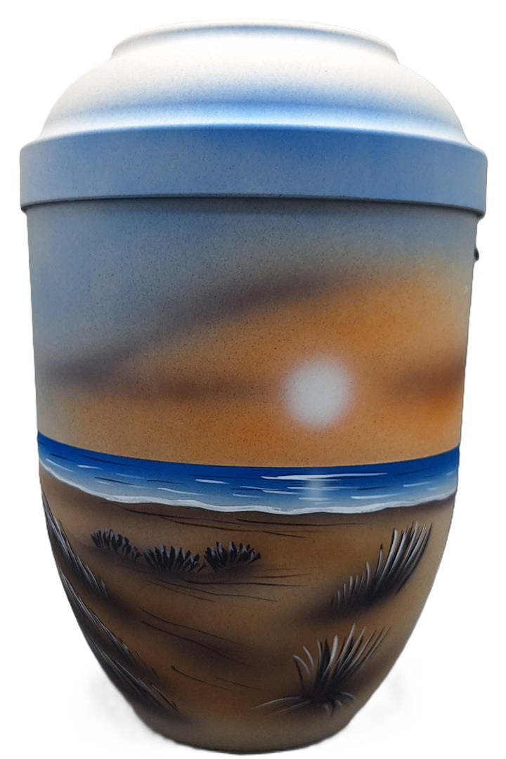 Bio-Urne handbemalt, Sonnenuntergang am Meer