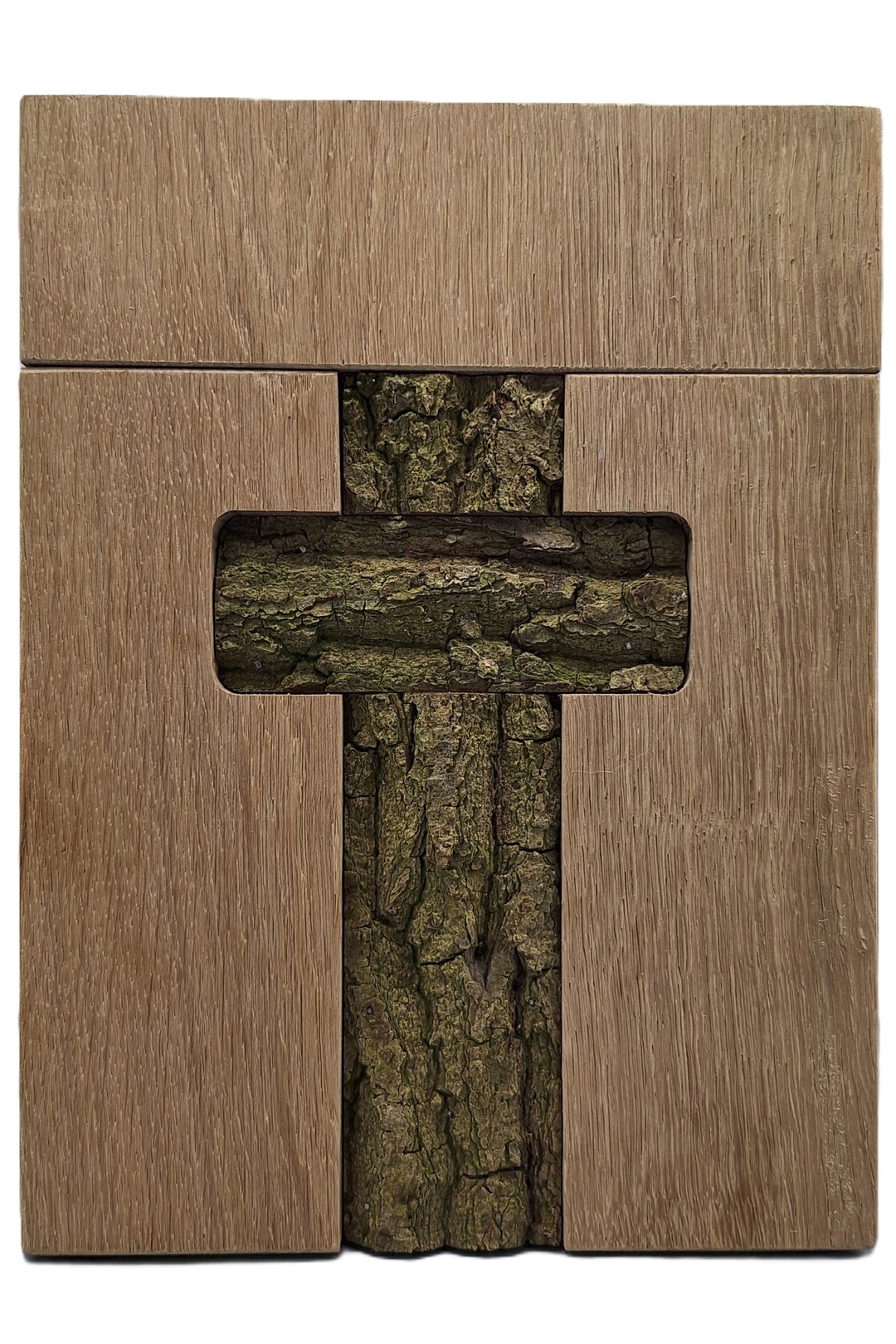 Holzurne Eichenholz Kreuz aus Rinde