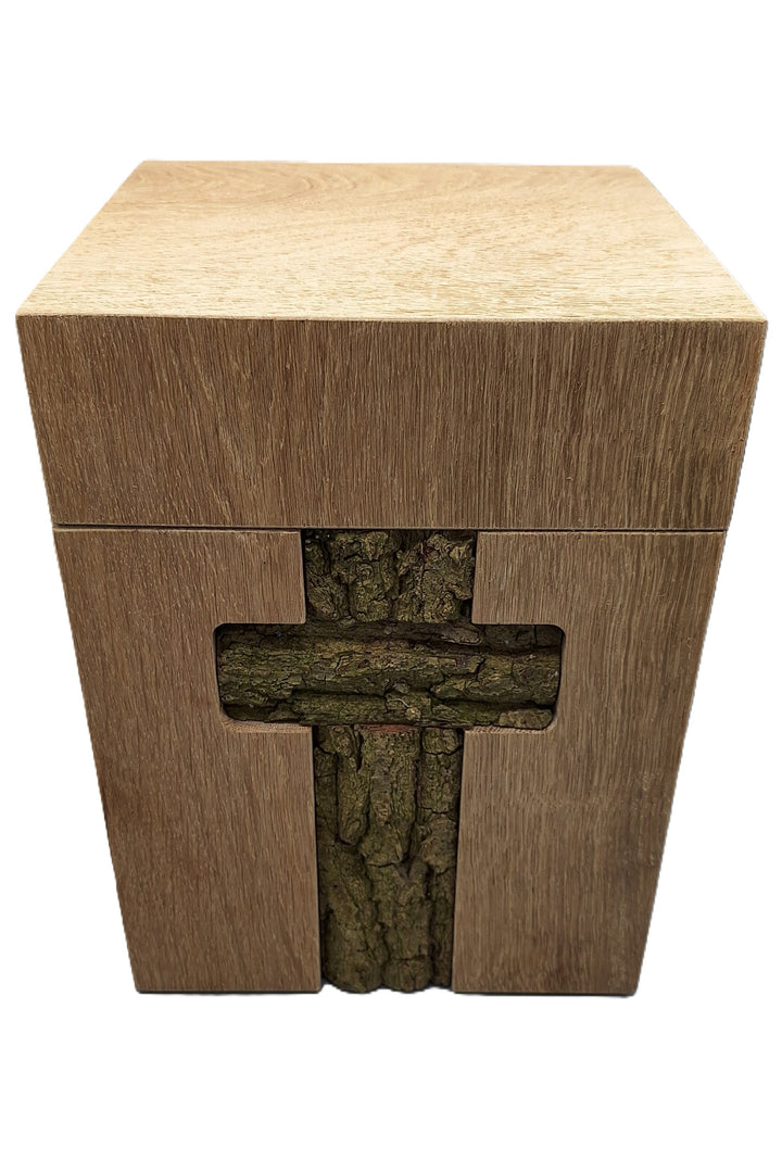 Holzurne Eichenholz Kreuz aus Rinde