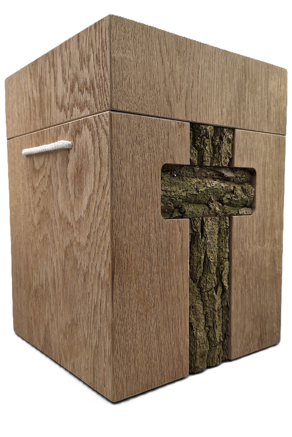 Holzurne Eichenholz Kreuz aus Rinde
