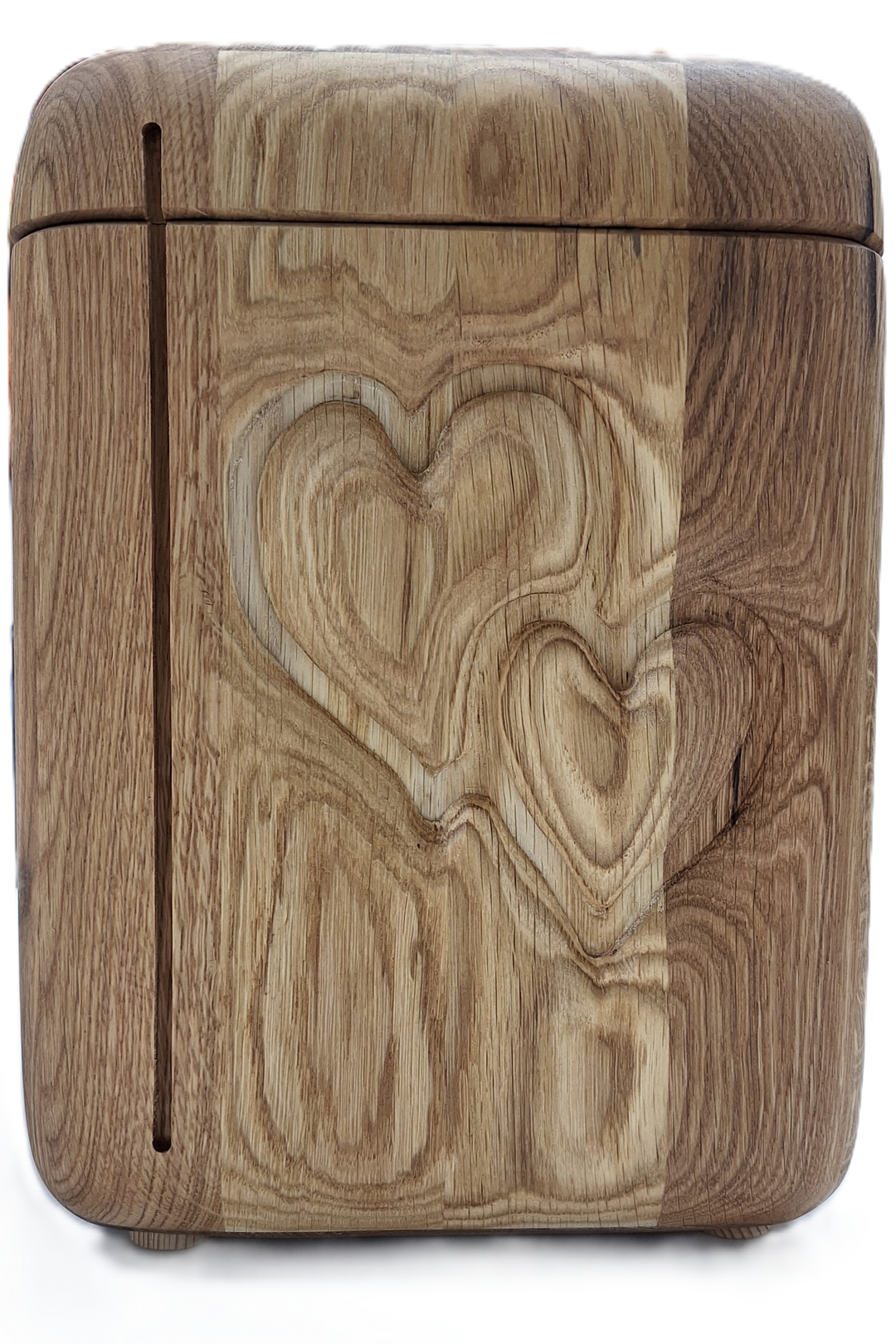 Holzurne aus Wildeiche mit Doppelherz