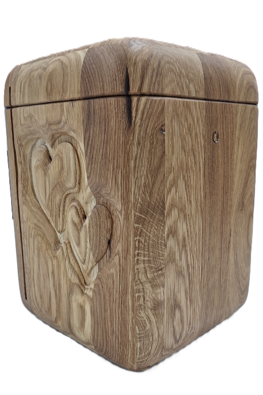 Holzurne aus Wildeiche mit Doppelherz