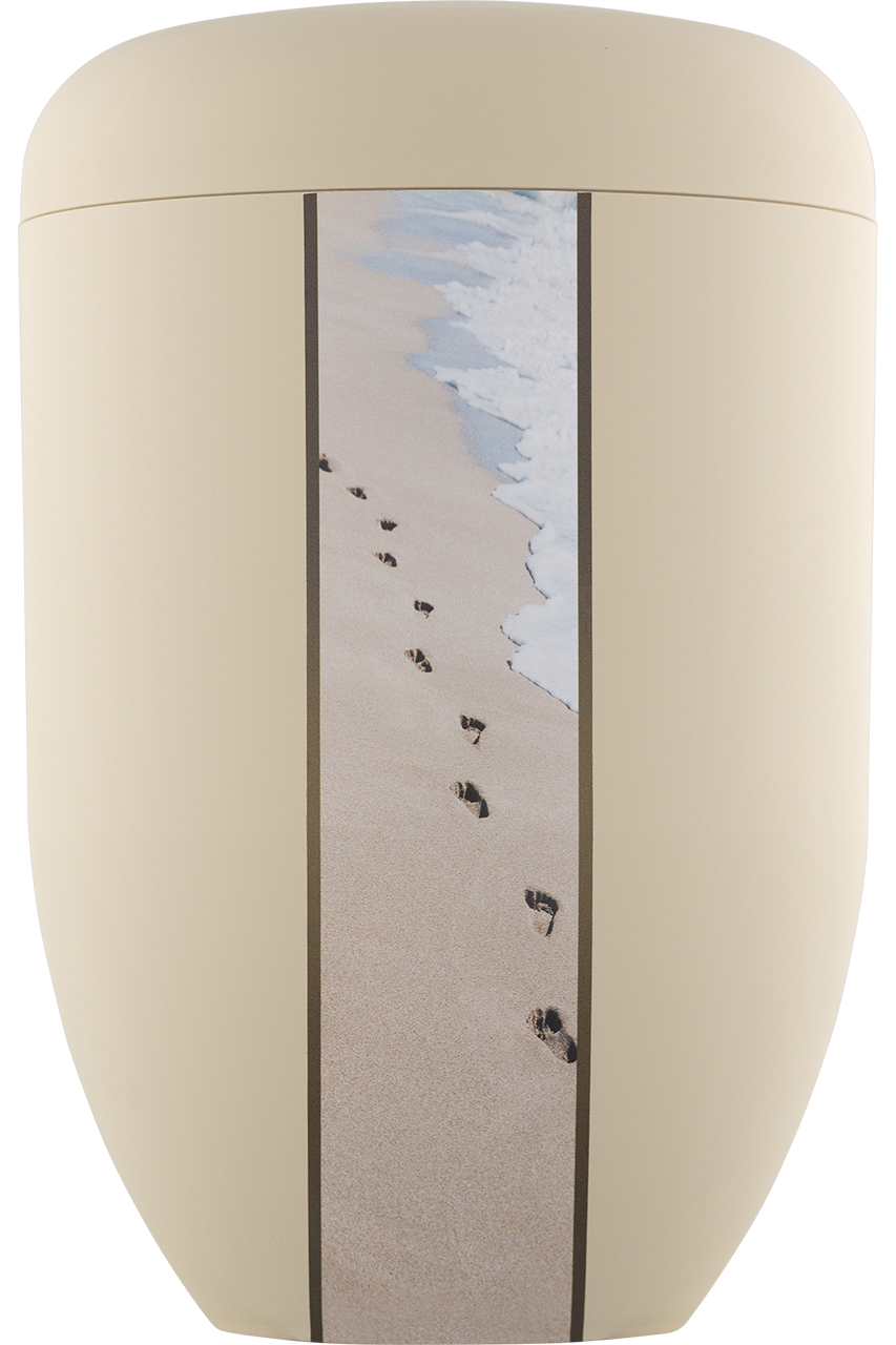 Bio-Urne sandbeige Dekorband Fußspuren im Sand