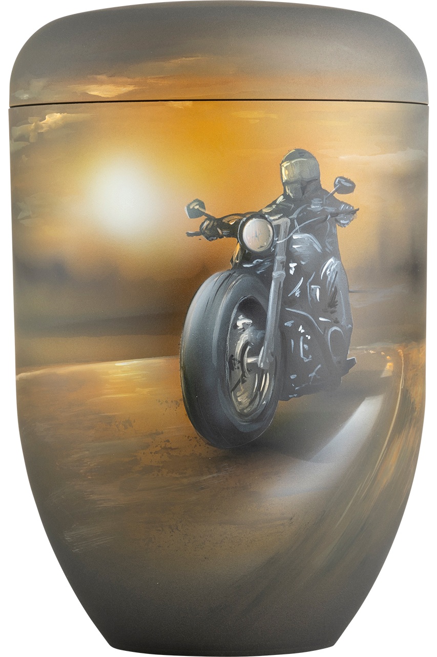 Bio-Urne antrazit, handbemalt, Sunset Biker