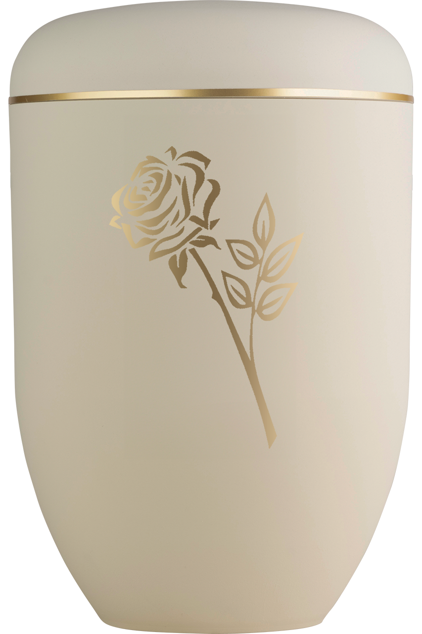 Bio-Urne sandbeige mit Rosenmotiv