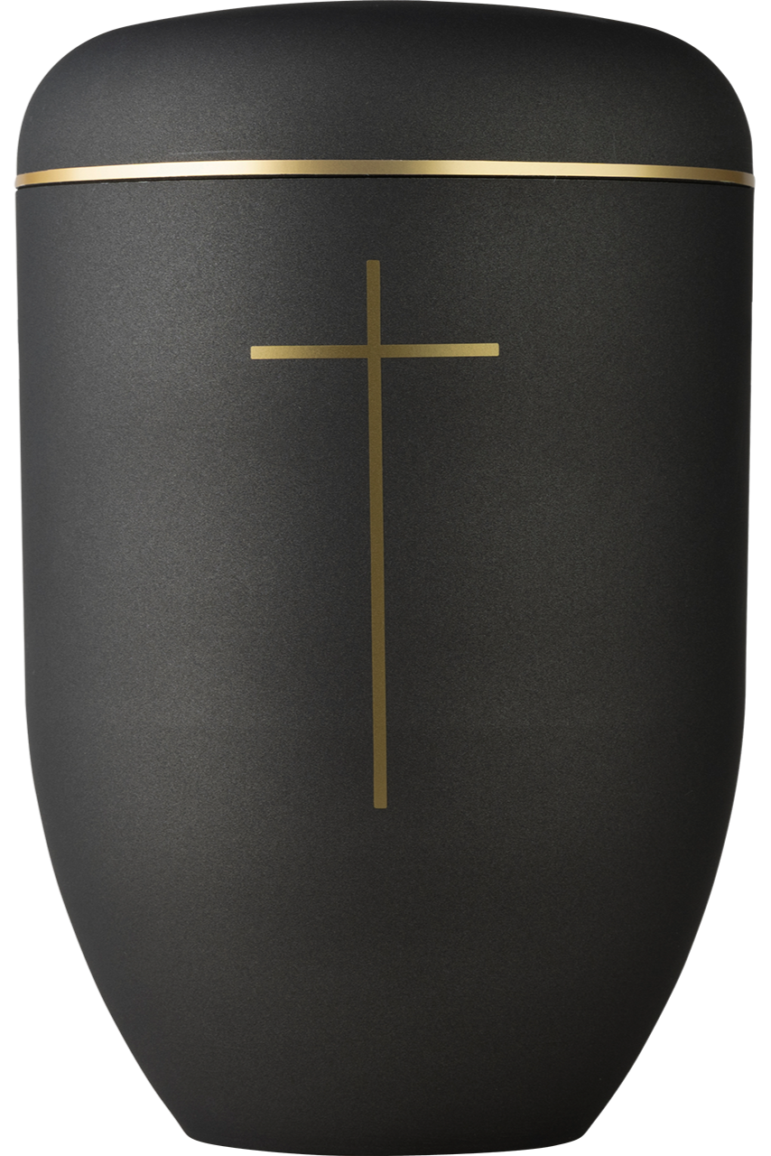 Bio-Urne anthrazit mit schmalem Kreuz