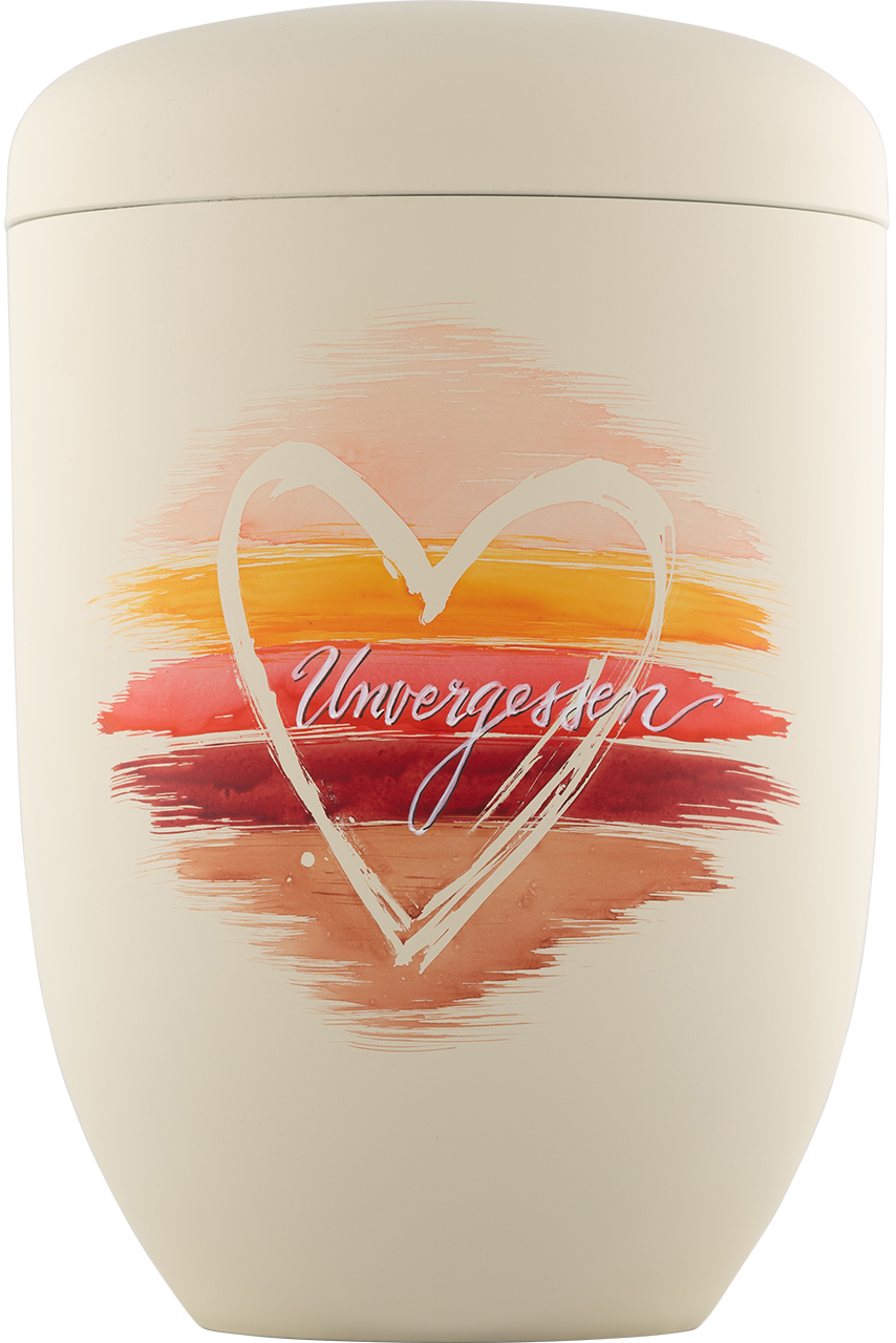 Bio-Urne sandbeige, Premium-Print, Herz/Unvergessen