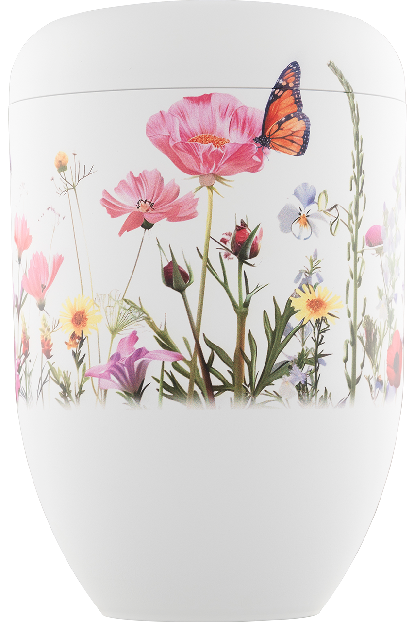 Bio-Urne weiß, Motiv Farbenspiel, Blumen