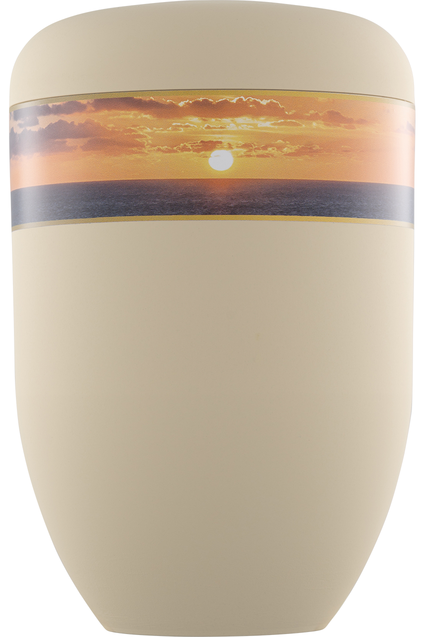 Bio-Urne sandbeige, Dekorband Sonnenuntergang