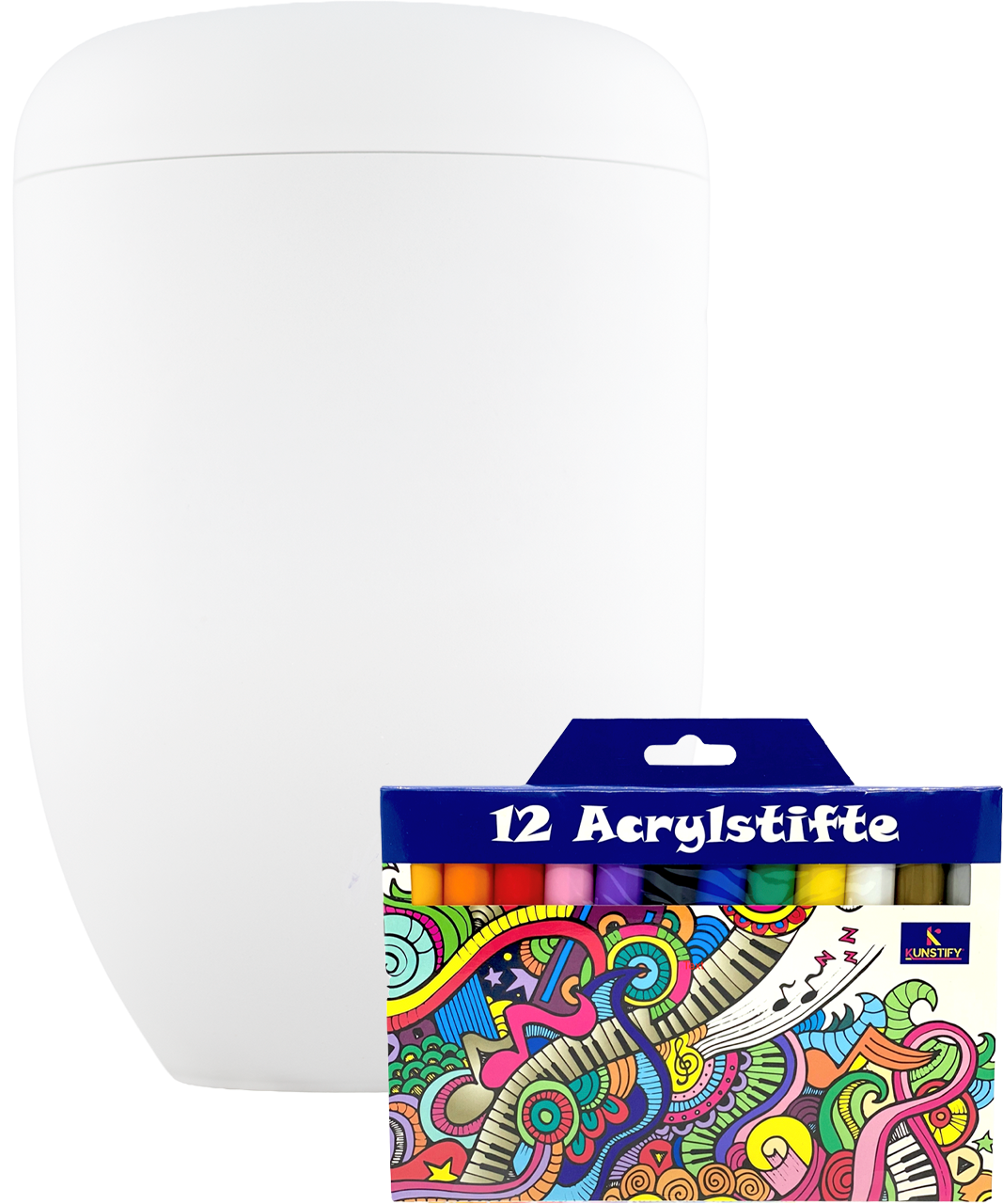 Bio-Urne weiss mit Acrylstiften