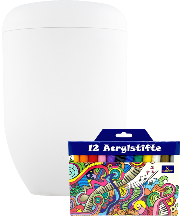 Bio-Urne weiss mit Acrylstiften