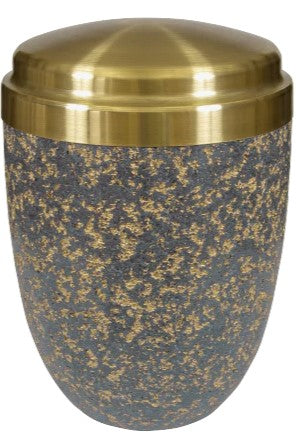 Metallurne, grau, goldene Elemente und goldener Deckel, Steinoberfläche