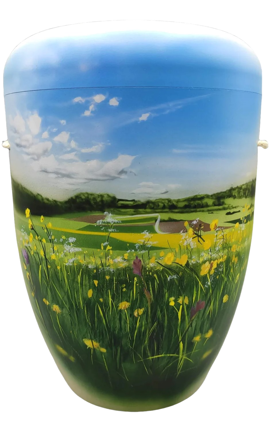 Bio-Urne mit Landschaft Motiv handbemalt