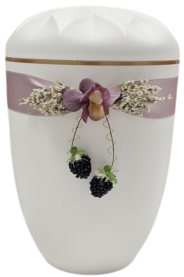 Bio-Urne creme, Satinschmuck, Beeren