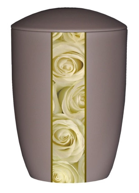 Keramikurne grau Motiv Rosen weiß