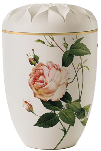 Bio-Urne cremeweiss Apfelblüte/Rosendekor