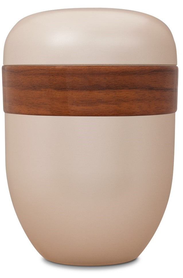 Bio-Urne in perlmutt mit Holzdekor