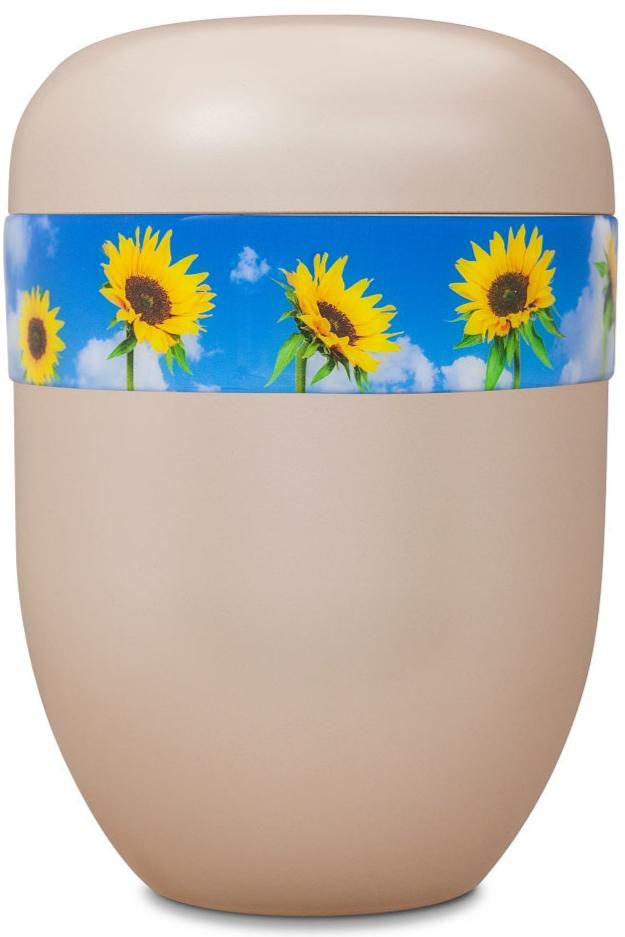 Biourne mit Sonnenblumen